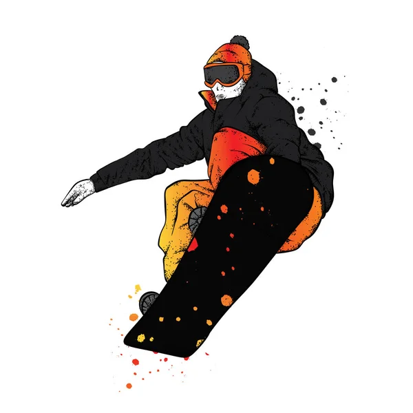 Сноубордист в разноцветной одежде. Векторная иллюстрация. Спорт, экстремальные виды спорта, мероприятия на открытом воздухе . — стоковый вектор