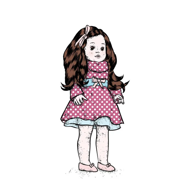 En vacker docka i en klänning och med långt hår. Vektorillustration. Snygg tjej. — Stock vektor