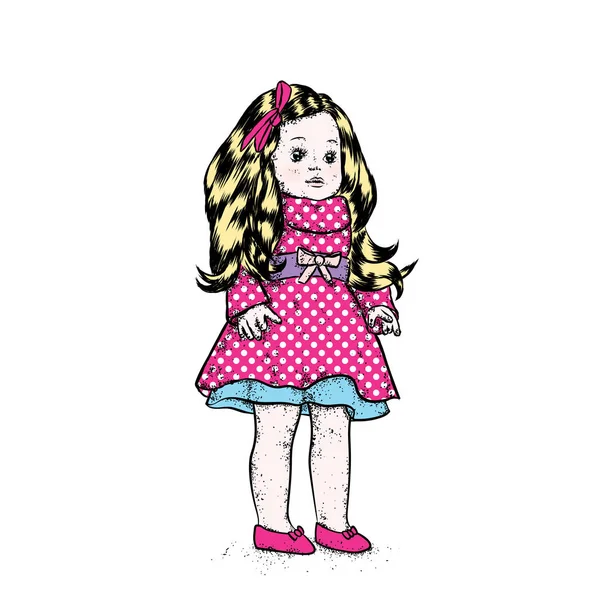 Una hermosa muñeca en un vestido y con el pelo largo. Ilustración vectorial. Chica bonita . — Vector de stock