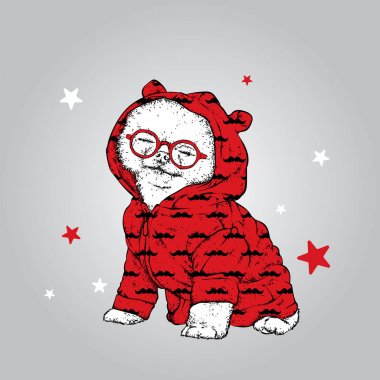 Sevimli pomeron spitz pijama. Vektör çizim. İyi geceler. Soyu bir köpek ile bir takım elbise. Köpek yavrusu.
