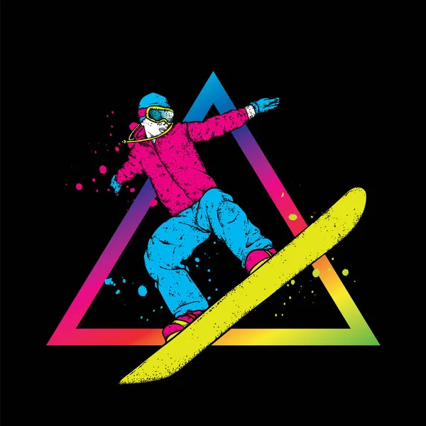 Uno snowboarder in abiti colorati. Illustrazione vettoriale. Sport, sport estremi, attività all'aria aperta . — Vettoriale Stock