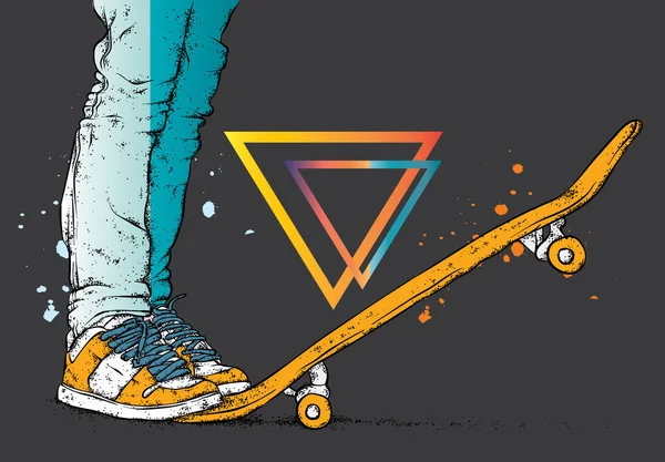 Elegante Patinador Jeans Zapatillas Deportivas Patineta Ilustración Vectorial Para Una — Archivo Imágenes Vectoriales