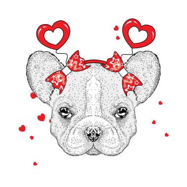 Komik köpek aksesuarları yürekleri. Vektör çizim bir kartpostal veya poster, giysiler için yazdırma için. Sevgililer günü, sevgi ve dostluk.