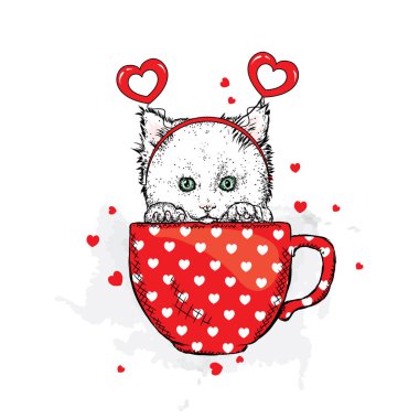 Kalpleri de sevimli kedi içine oturur. Vektör çizim için bir kartpostal veya bir poster. Sevgililer günü, sevgi ve dostluk.