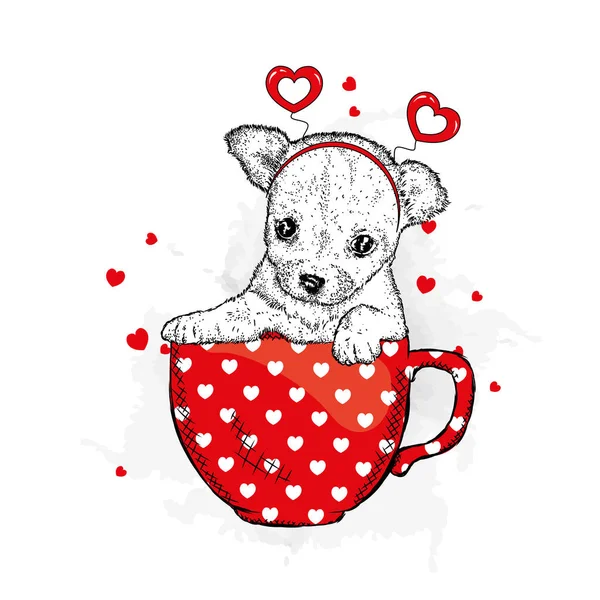 Funny Dog Accessories Hearts Vector Illustration Postcard Poster Print Clothes — Stock Vector