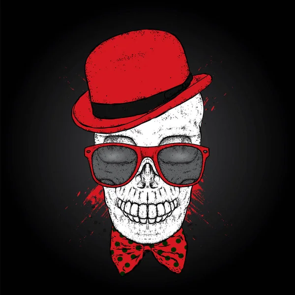 Calavera Con Sombrero Gafas Corbata Día San Patricio Ilustración Vectorial — Archivo Imágenes Vectoriales