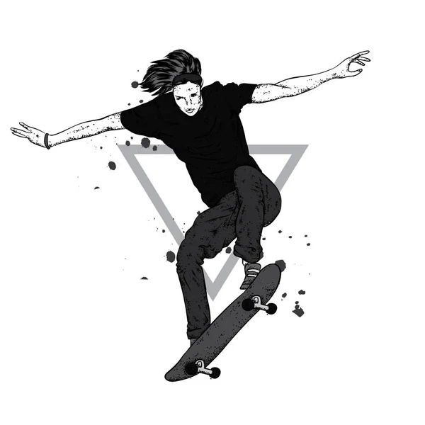 청바지와 운동화를 스타일의 스케이트 스케이트보드 엽서나 포스터를 — 스톡 벡터