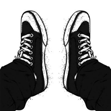 Şık spor ayakkabı, kot pantolon. Vektör çizim. Sokak ayakkabı. Bir resim kartpostal veya poster, giysi üzerinde bir baskı için.