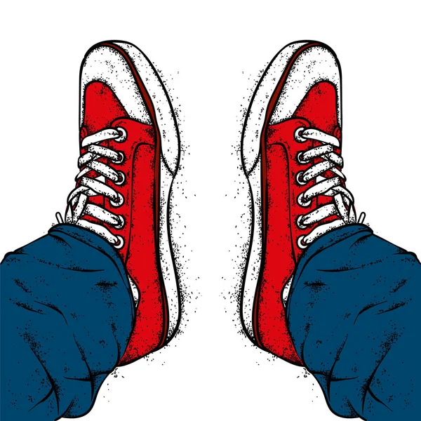 Snygga Sneakers Och Jeans Vektorillustration Street Skor Bild För Ett — Stock vektor