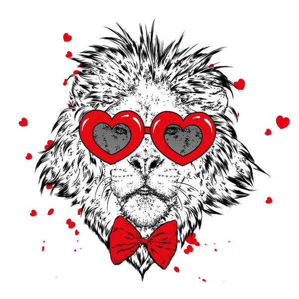 Krásná Lev Příslušenství Podobě Srdce Vektorové Ilustrace Valentýn Láska Přátelství — Stockový vektor