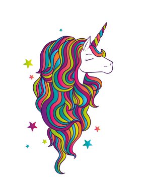 Çok renkli bir yele olan güzel bir at. Harika bir hayvan. Vektör çizim için bir kartpostal, poster ya da baskı için giyim.