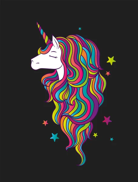 Seekor Unicorn Cantik Dengan Surai Berwarna Warni Hewan Yang Luar - Stok Vektor