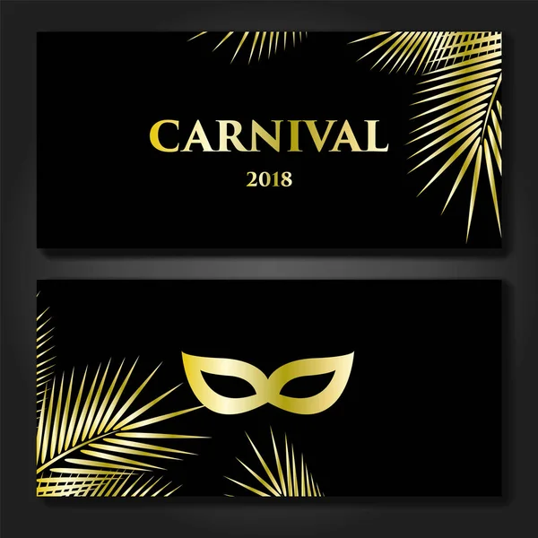 羽とパターンのゴールド カーニバル マスクです ポスター ポストカード 招待カードやバナーのデザインの美しいコンセプト ベクトル図 — ストックベクタ