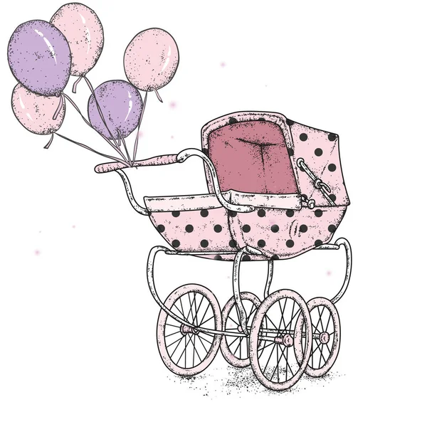 Belle Poussette Vintage Pour Bébé Illustration Vectorielle Pour Une Carte — Image vectorielle