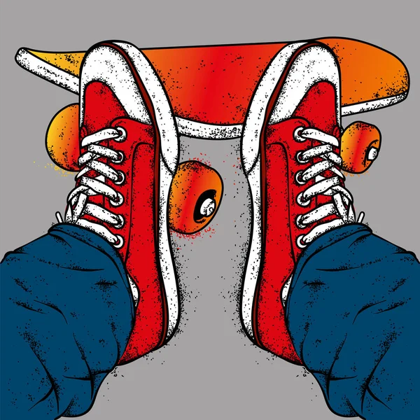 Snygga Sneakers Och Jeans Vektorillustration Street Skor Bild För Ett — Stock vektor