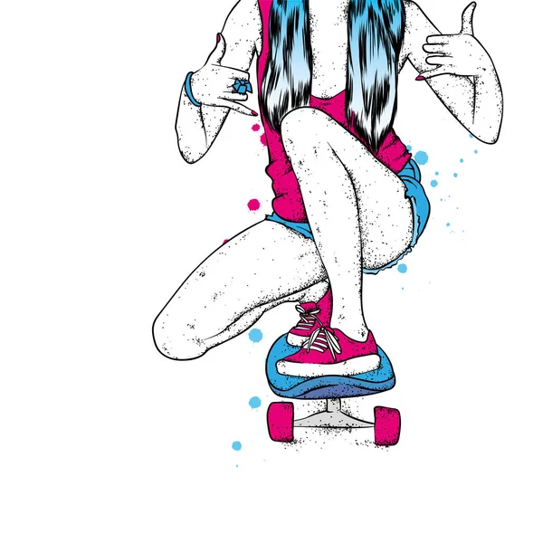 Chica Patinadora Con Estilo Patineta Ilustración Vectorial Para Una Postal — Vector de stock