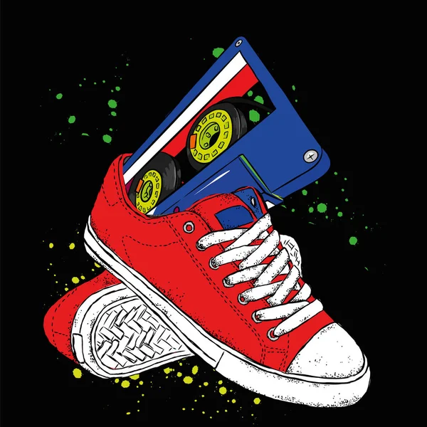 Zapatillas Audiocassette Música Zapatos Retro Vintage — Archivo Imágenes Vectoriales