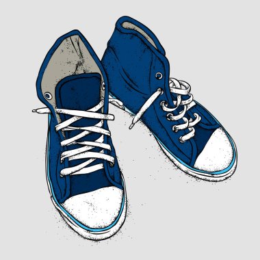 Şık spor ayakkabı çizilmiş. Vektör çizim için bir kartpostal veya poster, giysiler için yazdırma.