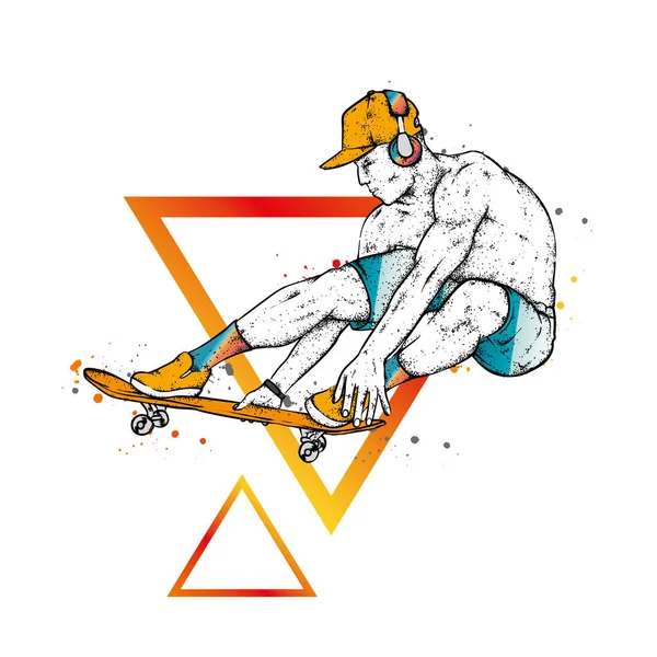 Patineur Élégant Jeans Baskets Skateboard Illustration Vectorielle Pour Une Carte — Image vectorielle