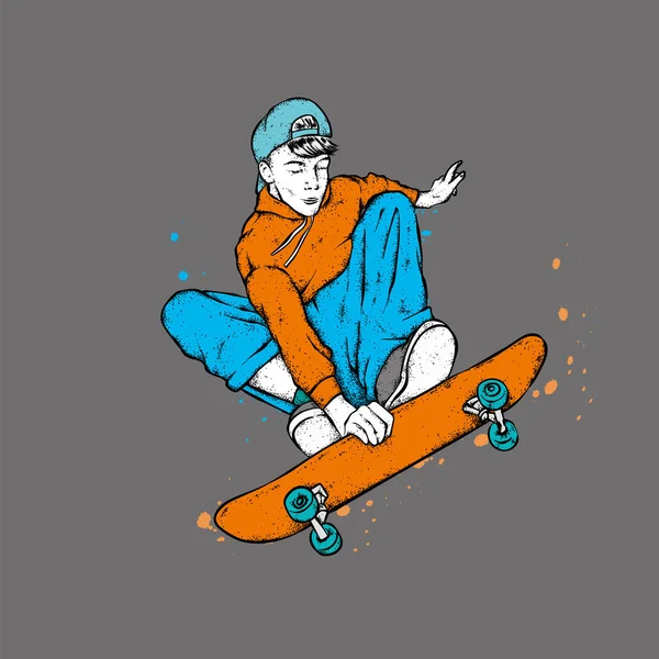 Elegante Patinador Jeans Zapatillas Deportivas Patineta Ilustración Vectorial Para Una — Archivo Imágenes Vectoriales