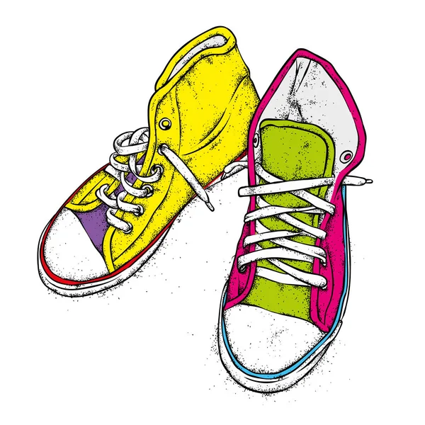 Hand Drawn Stylish Sneakers Vector Illustration Postcard Poster Print Clothes — Stock Vector