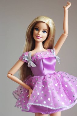 Bir Barbie bebek uzun beyaz saçlı ve giysileri.