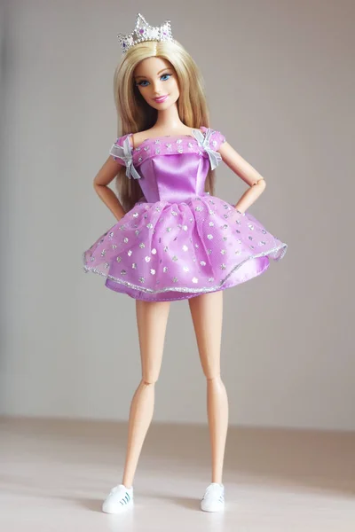 Uma Boneca Barbie Com Cabelos Brancos Longos Roupas Bonitas — Fotografia de Stock