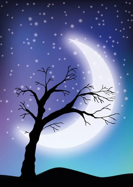 Старое дерево в лунном свете — стоковый вектор