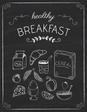Breakfast doodles on the black board vector Breakfast doodles on the black board vector
