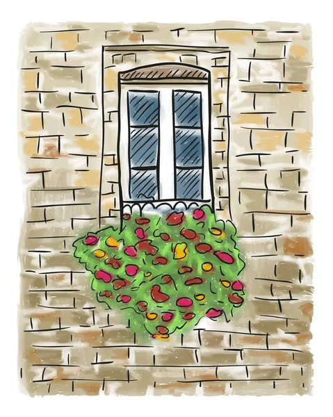 Vieille maison et peinture de fenêtre — Image vectorielle