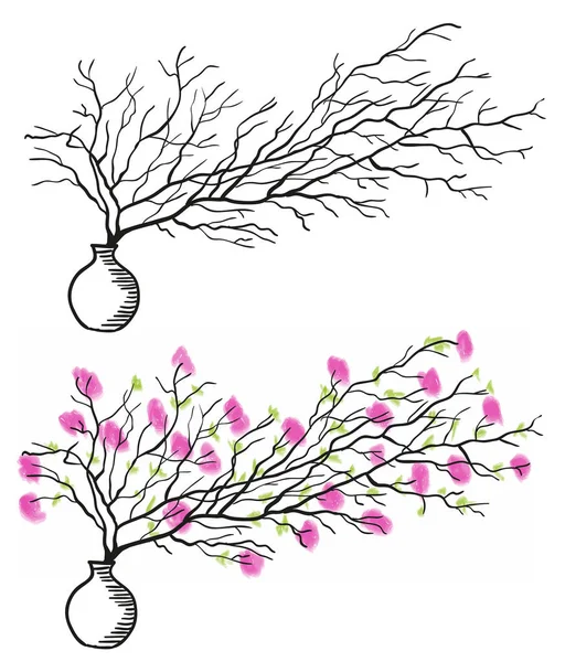 白い花瓶に小枝 — ストックベクタ