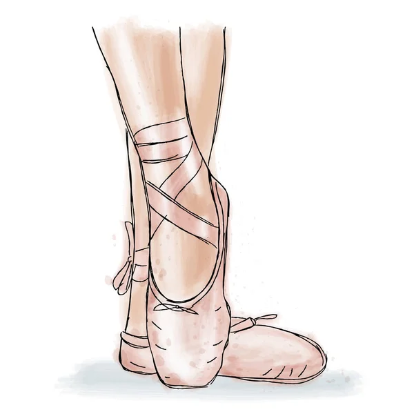 Różowe baleriny buty. Pointe Baletki z wstążki. — Wektor stockowy