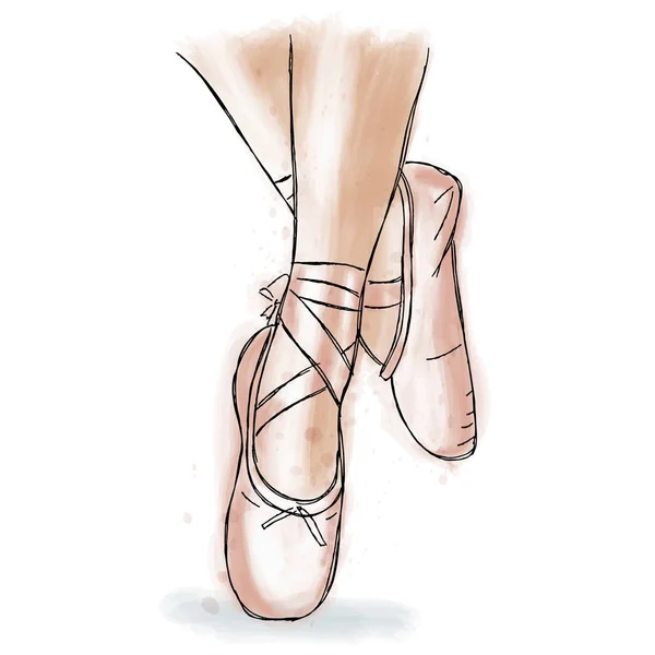 핑크 발레리 나 신발입니다. 발레 리본 포인트 슈즈. — 스톡 벡터