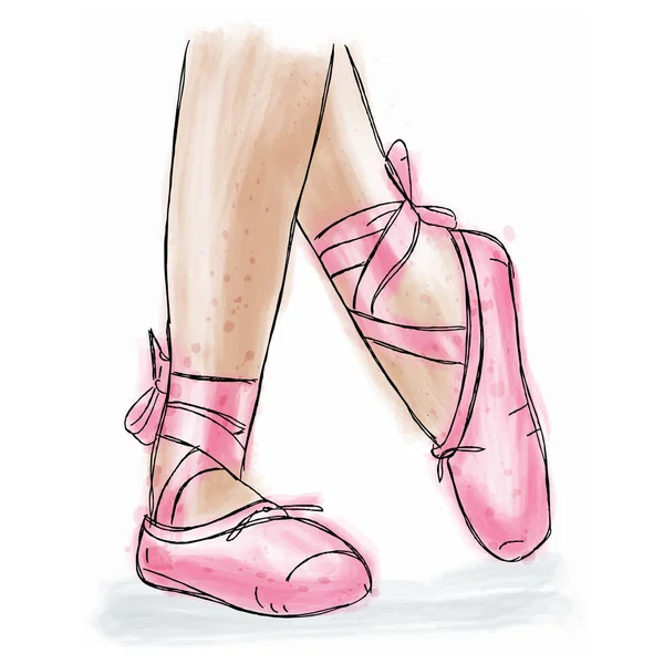 Różowe baleriny buty. Pointe Baletki z wstążki. — Wektor stockowy