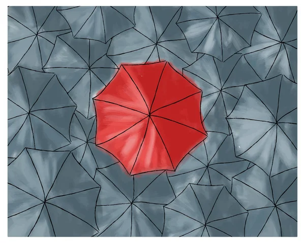 Roter Regenschirm in den grauen Schirmen - Muster — Stockvektor