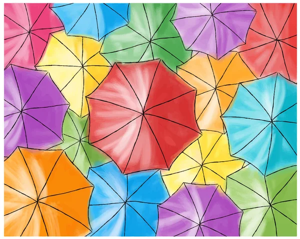 Red umbrella in the colored umbrellas - pattern — Stock Vector