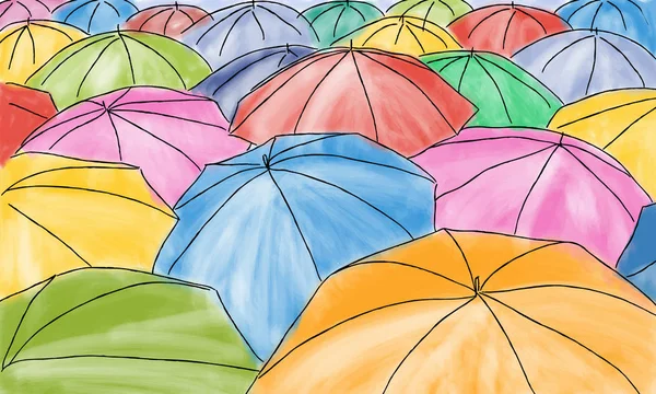 Colored umbrellas in the rain - pattern — Stock Vector