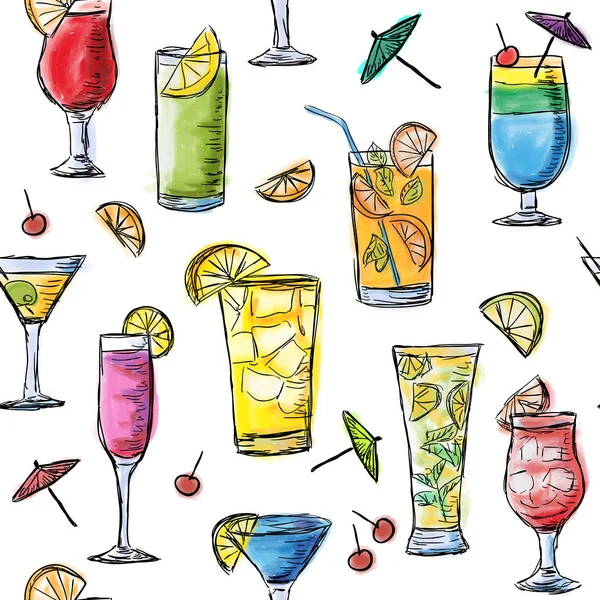 Illustration tropischer exotischer Cocktails. nahtloses Muster. — Stockvektor