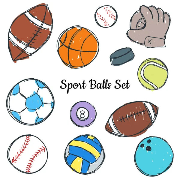 Ensemble boule de sport doodle — Image vectorielle