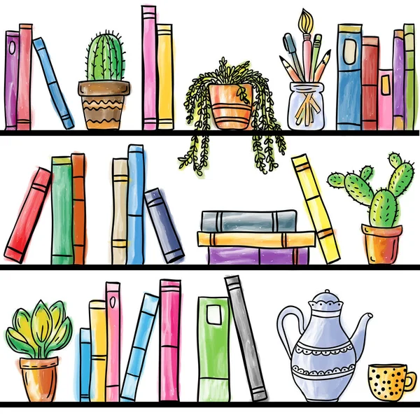 Book shelf seamless pattern — Stock Vector