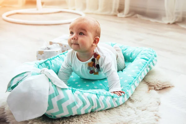 Months Beautiful Girl Bed Good Light Studio — Stock Photo, Image