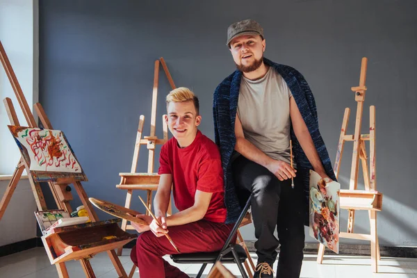 Group Students Painting Art Lessons — Stock Photo, Image