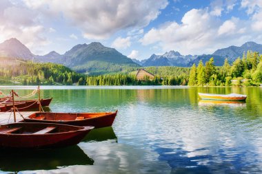 Göl strbske pleso yüksek tatras dağ, Slovakya, Avrupa