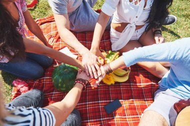 Arkadaşlar açık havada kamp çalışması birlik kavramı.