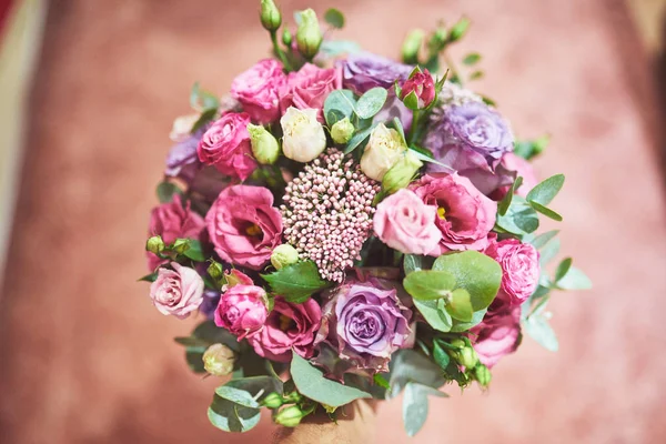 Beau Bouquet Mariée Noué Avec Des Rubans Soie Dentelle Avec — Photo