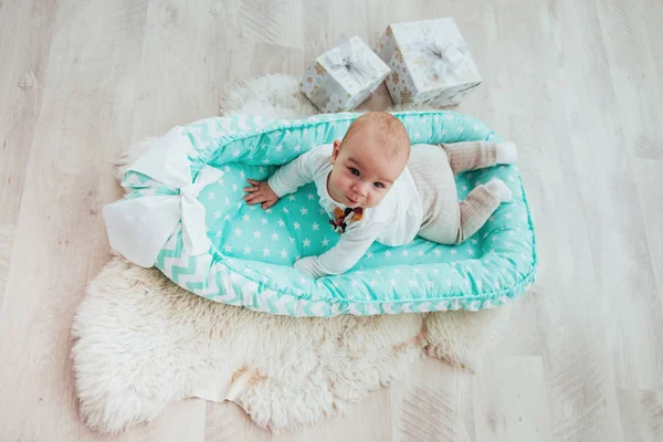 Months Beautiful Girl Bed Good Light Studio — Stock Photo, Image