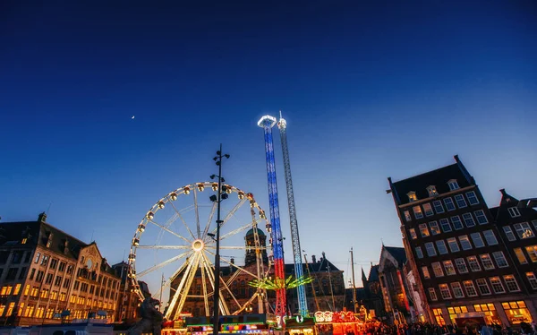 Parque Diversões Centro Amsterdã Noite — Fotografia de Stock