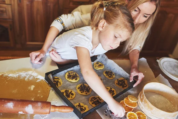 Mom Daughter Busy Baking Cookies Happy New Year — Stock Photo, Image