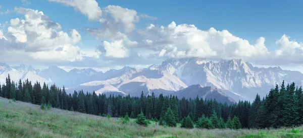 Fantastic Snow Capped Mountains Beautiful Cumulus Clouds Carpathians Ukraine Europe — Stock Photo, Image