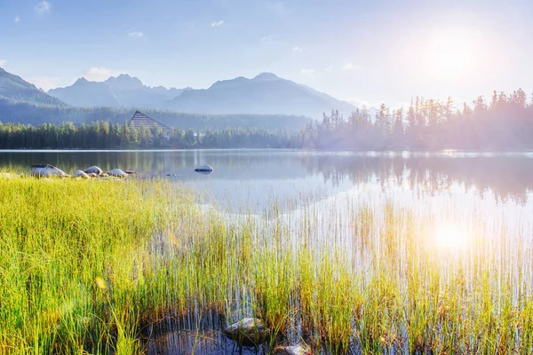 Maestoso Lago Montagna Nel Parco Nazionale Alto Tatra Strbske Pleso — Foto Stock